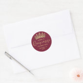 Simply Elegant Quinceañera Crown Burgundy and Gold Ronde Sticker (Envelop)