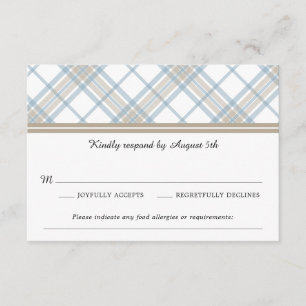 Simply Plaid Blauw & Tan Trouw RSVP Kaartje