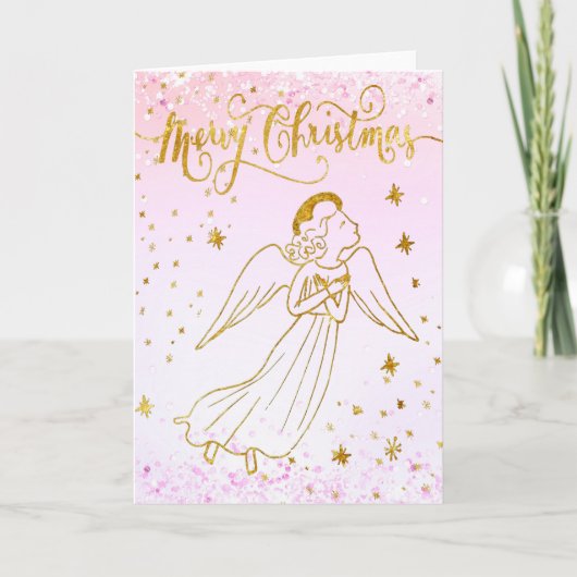 simulated foil angel Merry Christmas card Kaart (Voorkant)