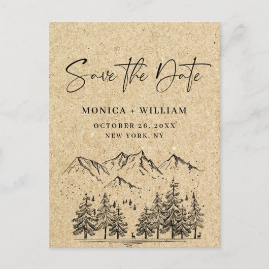 Simulated Kraft Paper Wedding Save the Date Briefkaart (Voorkant)