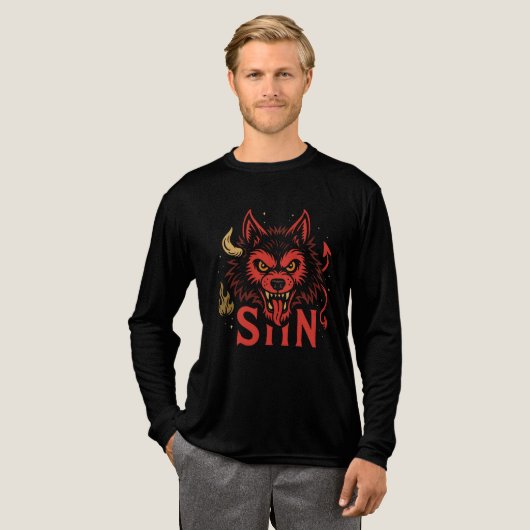 Sin Wolf T-shirt – Fierce Devil Wolf Head Graphic (Voorkant)
