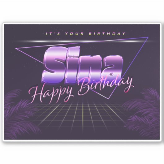 Sina Nom Prénom lila retro Sticker (Devant)