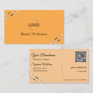 Sinaas en perzik met zilveren lijnen Logo QR-code Visitekaartje
