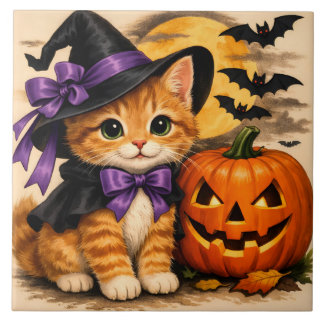 Sinaas Halloween Kitten met Pompoen Tegeltje