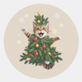 Sinaas Oranje Kat Kerstboom Cute Kerstmis Ronde Sticker (Voorkant)