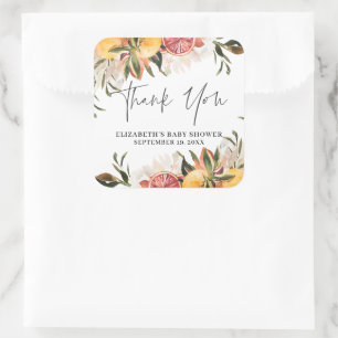 Sinaasachtige citrus botanisch Baby Shower Favor Vierkante Sticker