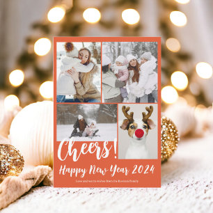 Sinaasappel 5 foto's gejuich Gelukkig nieuwjaar 20 Feestdagenkaart