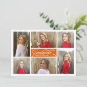 Sinaasappel 6-Photo Collage Custom Afstuderen Kaart (Staand voorkant)