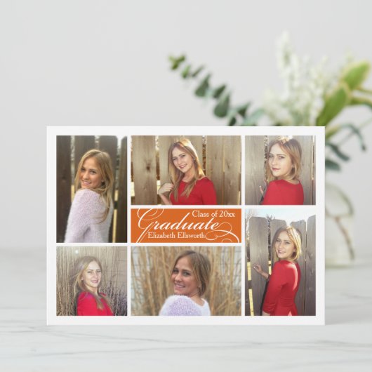 Sinaasappel 6-Photo Collage Custom Afstuderen Kaart (Staand voorkant)