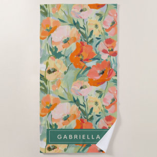 Sinaasappel Abstract Poppy Floral gepersonaliseerd Strandlaken