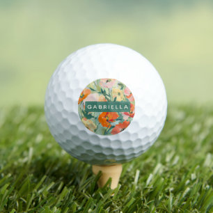 Sinaasappel Abstracte Klaproos Bloemige Gepersonal Golfballen