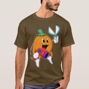 Sinaasappel als Kapper met Schaar Föhn T-shirt