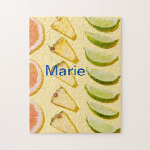 Sinaasappel ananas blauwe bes citroen naam foto to legpuzzel