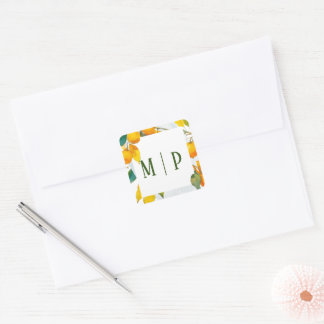 Sinaasappel aquarelthema Helder kleuren Vierkante Sticker