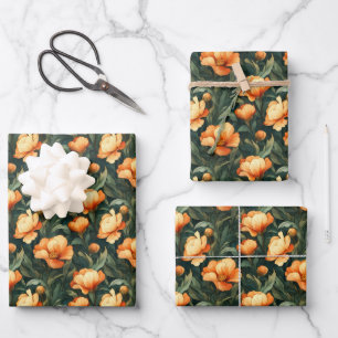 Sinaasappel Art Nouveau Bloem Inpakpapier Vel