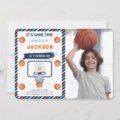 Sinaasappel Basketbal Verjaardagsfoto Uitnodiging (Voorkant)