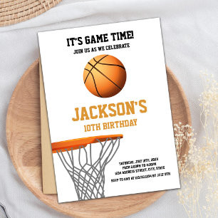 Sinaasappel basketbal verjaardagsuitnodigingen kaart