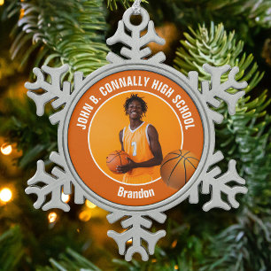 Sinaasappel Basketbalspeler Foto Aandenken Cadeau Tin Sneeuwvlok Ornament