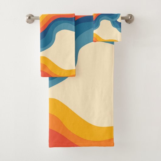 Sinaasappel Blauw Abstract Retro Wavy Stripe Bold Bad Handdoek (Insitu)