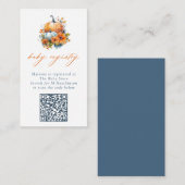 Sinaasappel & Blauw Bloemenpompoen QR Code Baby Re Informatiekaartje (Voorkant / Achterkant)