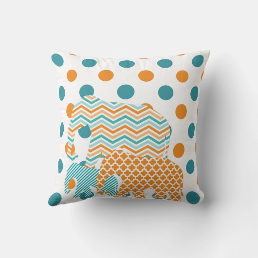 Sinaasappel, Blauw, en Wit Olifantkussen Kussen (Achterkant)