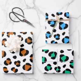 Sinaasappel Blauw Groen Zwart Leopard Dierenprint Inpakpapier Vel