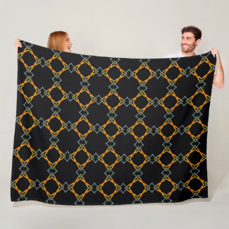 Sinaasappel & blauw metaalnetwerk over zwarte acht fleece deken