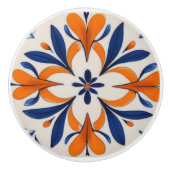 Sinaasappel & Blauw Symmetrisch Abstract Mediterra Keramische Knop (Voorkant)