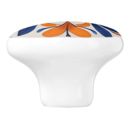 Sinaasappel & Blauw Symmetrisch Abstract Mediterra Keramische Knop (Zijkant)
