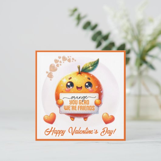 Sinaasappel blij dat we vrienden zijn Aangepaste V Feestdagenkaart (Staand voorkant)