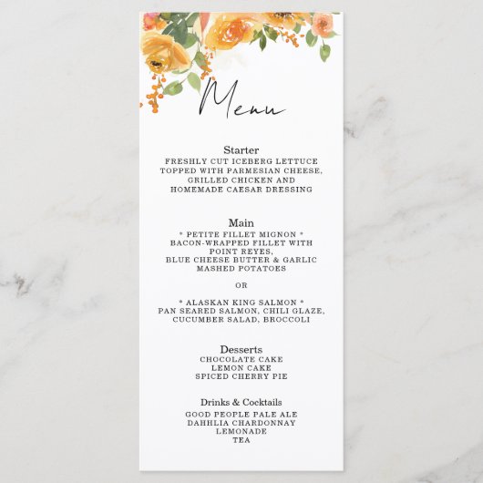 Sinaasappel Bloem Menu (Voorkant)