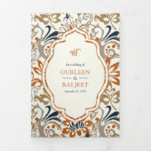 Sinaasappel Bloemen Alles in een Anand Karaj Sikh  Drieluik Uitnodiging (Cover)