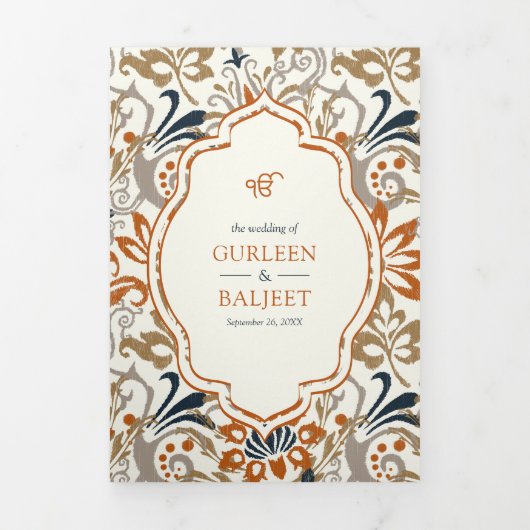 Sinaasappel Bloemen Alles in een Anand Karaj Sikh  Drieluik Uitnodiging (Cover)