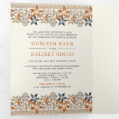 Sinaasappel Bloemen Alles in een Anand Karaj Sikh  Drieluik Uitnodiging (Binnenzijde eerst)