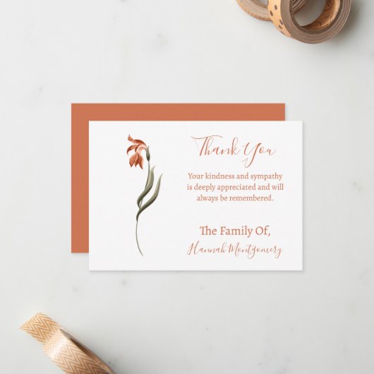 Sinaasappel Bloemen Sympathie Dank u kaarten Notitiekaartje (Voorkant / Achterkant in situ)