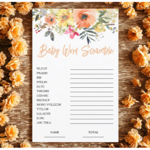 Sinaasappel Bloemen Woord Scramble Baby shower Spe