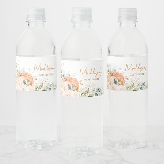 Sinaasappel Bloemenzoet klein pompoen Baby shower Waterfles Etiket (Flessen)