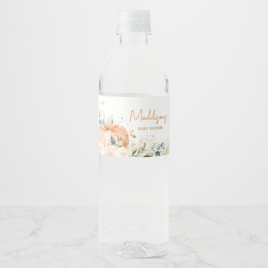Sinaasappel Bloemenzoet klein pompoen Baby shower Waterfles Etiket (Voorkant)