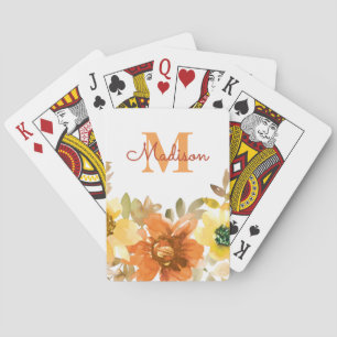 Sinaasappel Bloemige Monogram Naam Cadeau Pokerkaarten