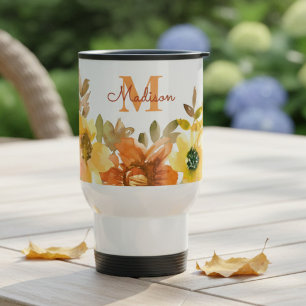 Sinaasappel Bloemige Monogram Naam Cadeau Reisbeker
