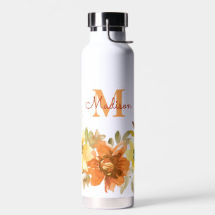 Sinaasappel Bloemige Monogram Naam Cadeau Waterfles