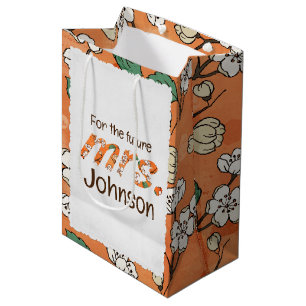 Sinaasappel Bloemmotief voor mevrouw. Medium Cadeauzakje