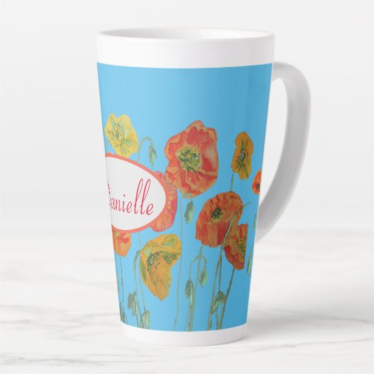 Sinaasappel Blue Shabby Poppy Poppies Waterverf Mo Latte Mok (Rechterhoek)