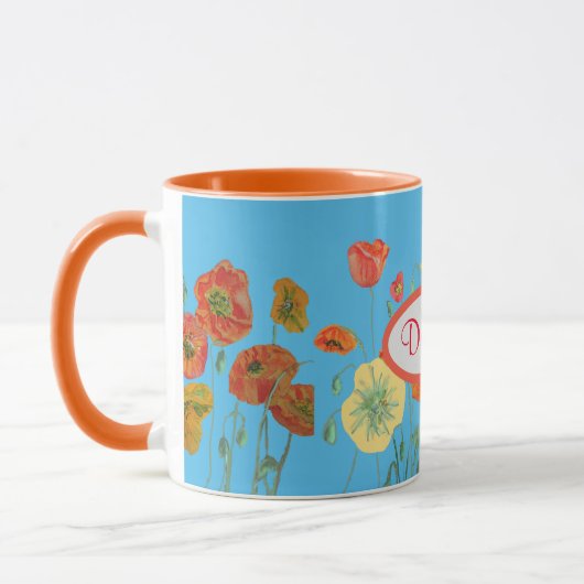 Sinaasappel Blue Shabby Poppy Poppies Waterverf Mo Mok (Links)