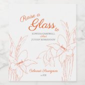 Sinaasappel botanische lijnkunst gladioli bruiloft wijn etiket (Enkel label)