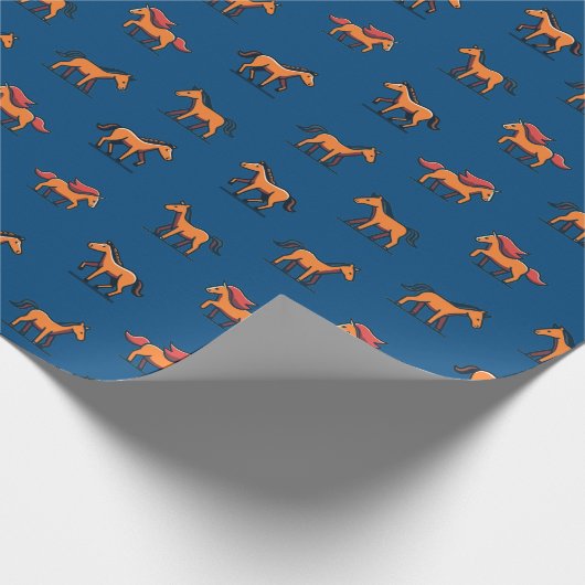 Sinaasappel Bruin Cartoon Paardenpatroon Kind B'da Cadeaupapier (Hoek)