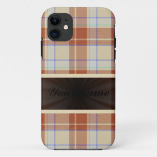Sinaasappel bruin tartan met lint iPhone 11 hoesje