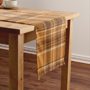 Sinaasappel bruine herfst tartan geruite esthetiek korte tafelloper