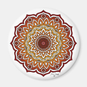 Sinaasappel & Bruine Spiraal en Bloemen Mandala Magneet