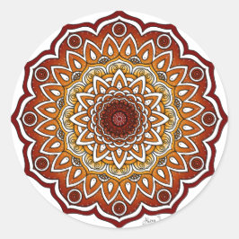 Sinaasappel & Bruine Spiraal en Bloemen Mandala Ronde Sticker